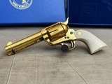 Gorgeous Factory Gold + Nitre Blue + Ivory Grips Single Action Army 45LC in Original Box with French Fitted Case
