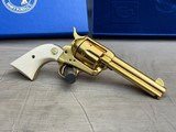 Gorgeous Factory Gold + Nitre Blue + Ivory Grips Single Action Army 45LC in Original Box with French Fitted Case - 15 of 25