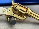 Gorgeous Factory Gold + Nitre Blue + Ivory Grips Single Action Army 45LC in Original Box with French Fitted Case - 17 of 25