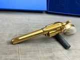 Gorgeous Factory Gold + Nitre Blue + Ivory Grips Single Action Army 45LC in Original Box with French Fitted Case - 9 of 25