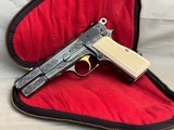 Nicely Engraved & Gold Inlaid 1969 Belgian Browning Hi Power T Series 9mm in Pouch with Factory Letter