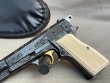 Nicely Engraved & Gold Inlaid 1969 Belgian Browning Hi Power T Series 9mm in Pouch with Factory Letter - 4 of 24