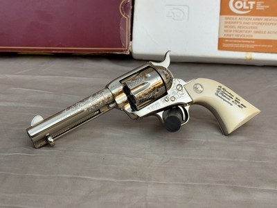 LNIB 1988 Colt SAA Engraving Sampler .45colt Ivory Grips Nickel Finish - Image 3 of 25