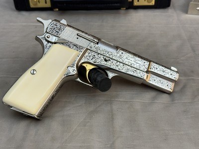 Exceptional 2014 Belgian Browning Hi Power Custom Shop Silver Renaissance 9mm Signed by J. P. Bailly - Image 3 of 24