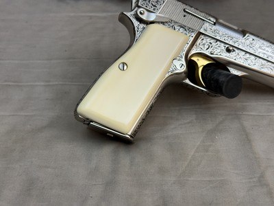 Exceptional 2014 Belgian Browning Hi Power Custom Shop Silver Renaissance 9mm Signed by J. P. Bailly - Image 6 of 24
