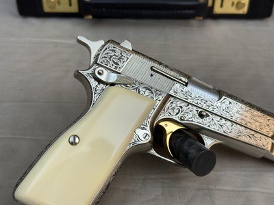Exceptional 2014 Belgian Browning Hi Power Custom Shop Silver Renaissance 9mm Signed by J. P. Bailly - Image 5 of 24