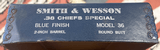 Smith & Wesson Model 36 Chiefs .38 Special Flat Latch Blue Walnut Magna Grips 2" Pinned in Box - 3 of 8