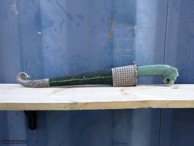 Indo Persian Peshkabz with Jade Lion Head