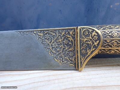 Indo Persian Kard Dagger Gold Inlay - Image 5 of 11