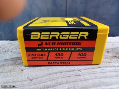 Berger VLD Hunting 270 130 Grain Bullets Box of 100