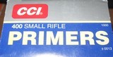 BOX OF 1000 CCI #400 SMALL RIFLE PRIMERS - 1 of 2