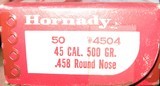 HORNADY #4504 .458 - 500 GRAIN ROUND NOSE SOFT POINT BULLETS - 1 of 3