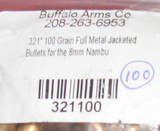 200 BUFFALO ARMS .321 DIAMETER 100 GRAIN FMJ 8MM NAMBU BULLETS - 2 of 2