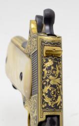 Colt 1911 45 ACP. Engraved And Damascened Gold On Black Oxidized Steel. Mother Of Pearl Grips. - 7 of 8