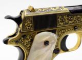 Colt 1911 45 ACP. Engraved And Damascened Gold On Black Oxidized Steel. Mother Of Pearl Grips. - 4 of 8