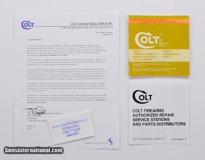 Colt D Frame Manual, Repair Stations List And Colt Letter. 1991 Colt Diamondback Detective Special Agent Police Positive Cobra Viper