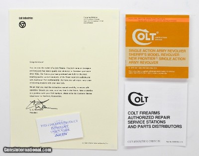 Colt Single Action Army Sheriff's New Frontier Manual, Repair Stations List. Colt Letter. 1978.