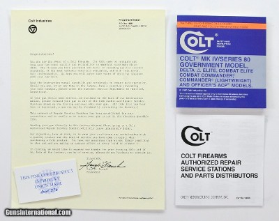 Colt MK IV/Series 80 Pistols Manual, Repair Station List And Letter. 1987.