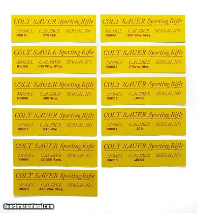 Colt Sauer Vintage Sporting Rifle Factory Original Box Labels. All Calibers Offered, Available. NOS