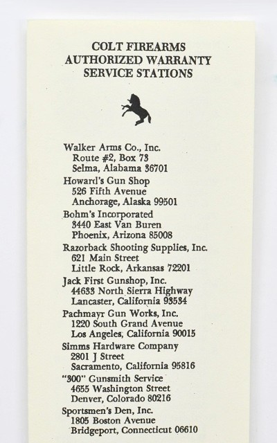 Colt Peacemaker .22 & New Frontier .22 Manual, Repair Stations List And Colt Letter. 1956-1974 - Image 5 of 6