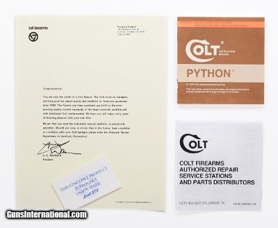 Colt Python 1978 Manual, Repair Stations List, Colt Letter.