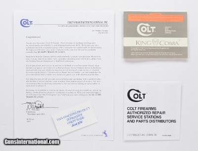 Colt King Cobra Manual, Repair Stations List, Colt Letter. 1990