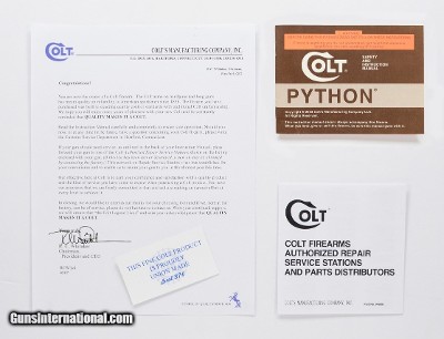 Colt Python Manual, Repair Stations List, Colt Letter. 2003