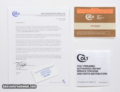 Colt Python Manual, Repair Stations List, Colt Letter. 1993