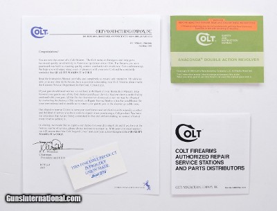Colt Anaconda Manual, Repair Stations List, Colt Letter. 1993