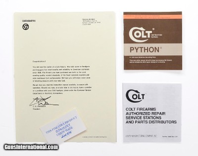 Colt Python Manual, Repair Stations And Colt Letter. 1981