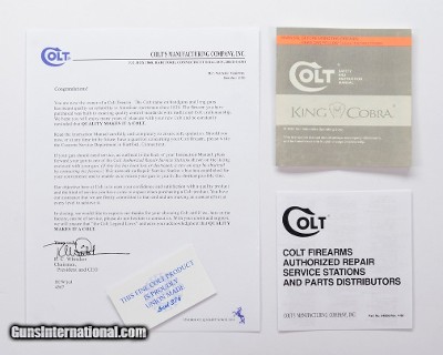 Colt King Cobra Manual, Repair Stations List, Colt Letter. 1986