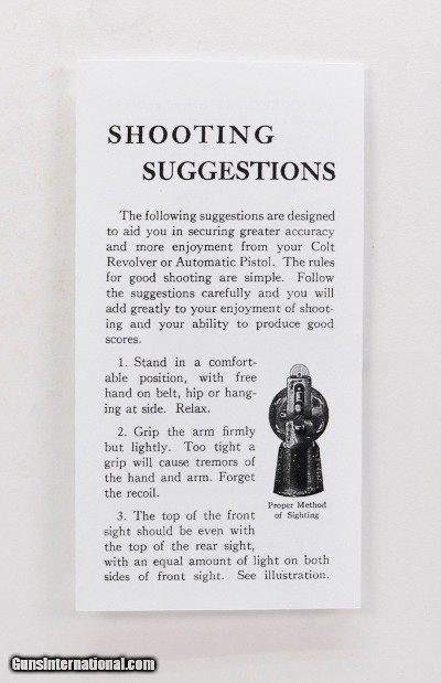 Colt Vintage 'Shooting Suggestions' Pamphlet. Form No. A-247