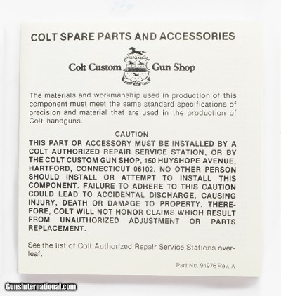 Colt Spare Parts And Accessories List. Part No. 91976 Rev. A
