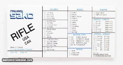 Sako Universal USA/CANADA Label For Stoeger Import Rifles. Later Imports. Vintage Box Label