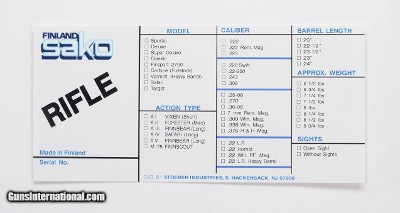 Sako Universal Label For Stoeger Import Rifles. Later Imports. Vintage Box Label