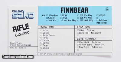 Sako Finnbear L61R AV Rifle Stoeger Import Vintage Box Label