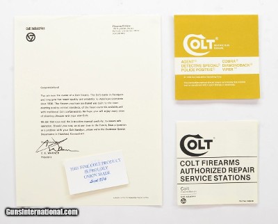 Colt Agent, Det. Spec., Police Pos., Cobra, D-Back, Viper Manual, Repair Stations List, Colt Letter. 1979