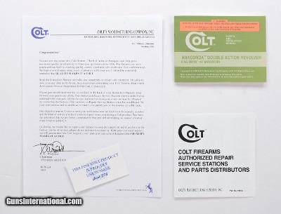 Colt Anaconda 1990 Manual, Repair Stations List, Colt Letter, Etc.