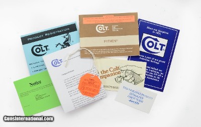 Colt Python Factory Paperwork Packet. 1993 Manual
