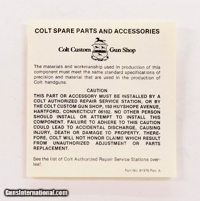 Colt Spare Parts And Accessories. Part No. 91976 Rev. A