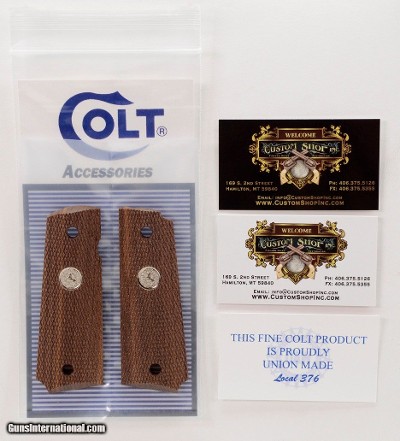 Colt Series 70 1911 Factory Original, Checkered Wood Grips. Silver Medallions. New