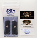 Colt 1911 Officer's Model ACP Factory Original, Checkered Black Lacquered Wood Grips. Silver Medallions. New - 2 of 5