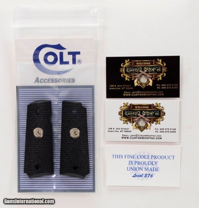 Colt 1911 Officer's Model ACP Factory Original, Checkered Black Lacquered Wood Grips. Silver Medallions. New