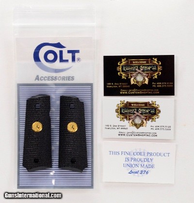 Colt 1911 Officer's Model ACP Factory Original, Checkered Black Lacquered Wood Grips. Gold Medallions. New