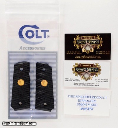 Colt 1911 Officer's Model ACP Factory Original, Checkered Black Lacquered Wood Grips. Gold 150 Yr. Anniversary Medallions. New