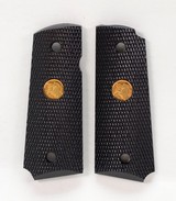 Colt 1911 Officer's Model ACP Factory Original, Checkered Black Lacquered Wood Grips. Gold 150 Yr. Anniversary Medallions. New - 3 of 5