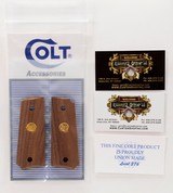 Colt 1911 Officer's Model ACP Factory Original Checkered Wood Grips. Gold 150 Yr. Anniversary Medallions. New