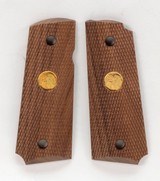 Colt 1911 Officer's Model ACP Factory Original Checkered Wood Grips. Gold 150 Yr. Anniversary Medallions. New - 3 of 5