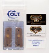Colt 1911 Officer's Model ACP Factory Original Checkered Wood Grips. Gold 150 Yr. Anniversary Medallions. New - 2 of 5