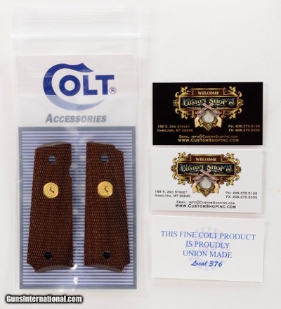 Colt Series 70 1911 Factory Original Rose Wood, Checkered Grips. Gold Medallions. New